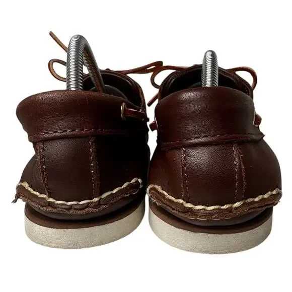 Vtg Timberland Brown Leather White Sole 2 Eye Boat Shoes 74035 Preppy Men Sz 9.5 - Picture 6 of 16